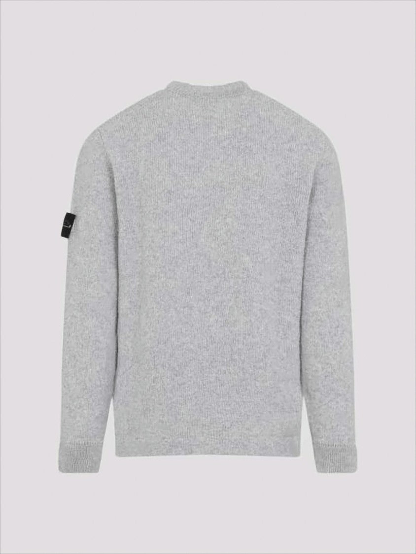Classic Grey Wool-Blend Sweater with Ribbed Detailing