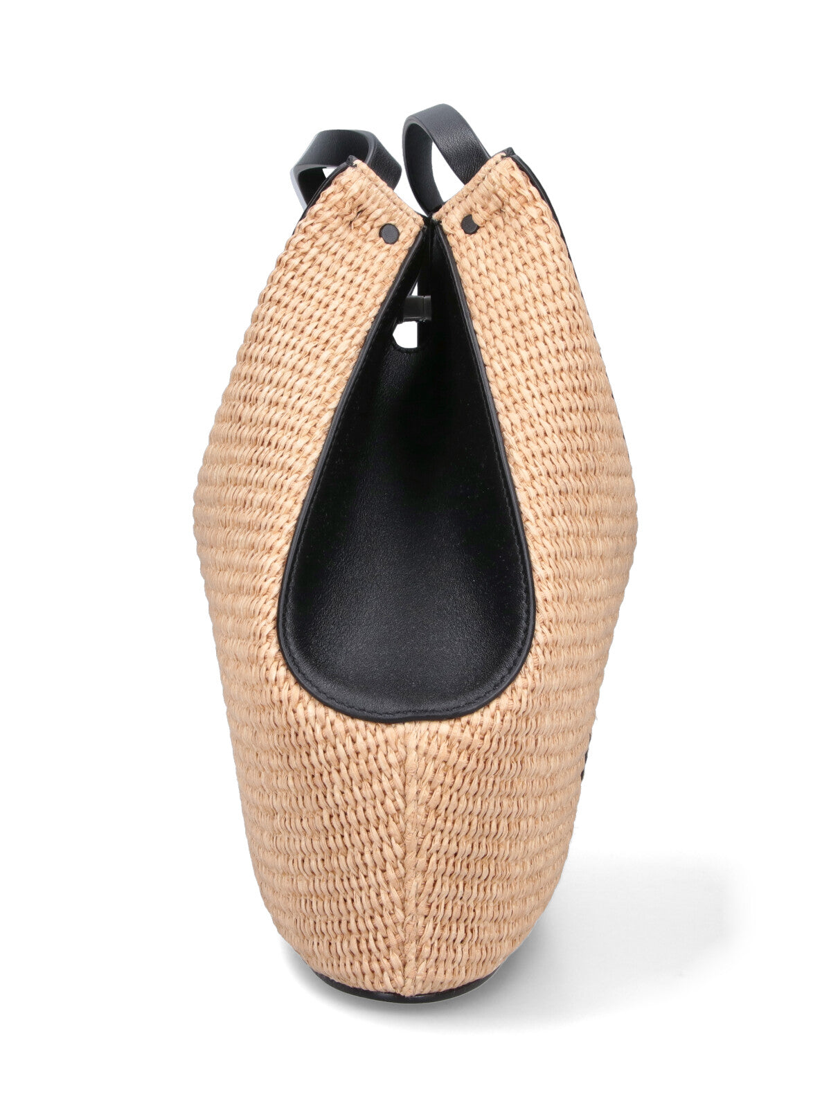 Trapezoidal Tote Bag with Woven Beige Fabric