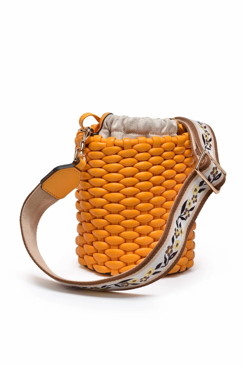Emerson Woven Bucket Mini Shoulder Bag - Black/Orange