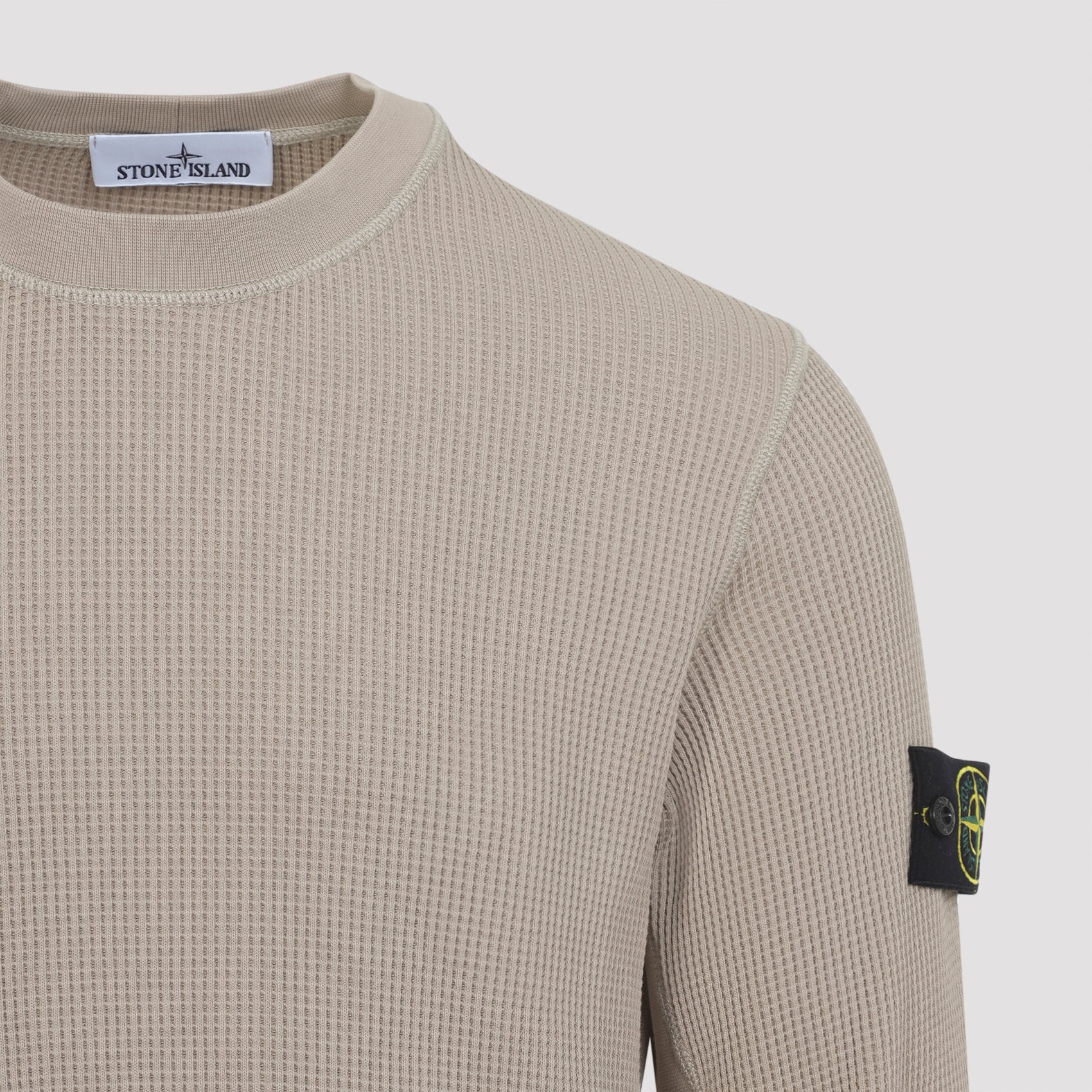 Textured Waffle Knit Sweatshirt With Distinctive Sleeve Patch