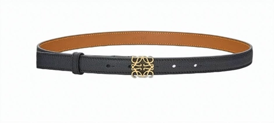 Textured Black Leather Belt with Gold-tone Buckle