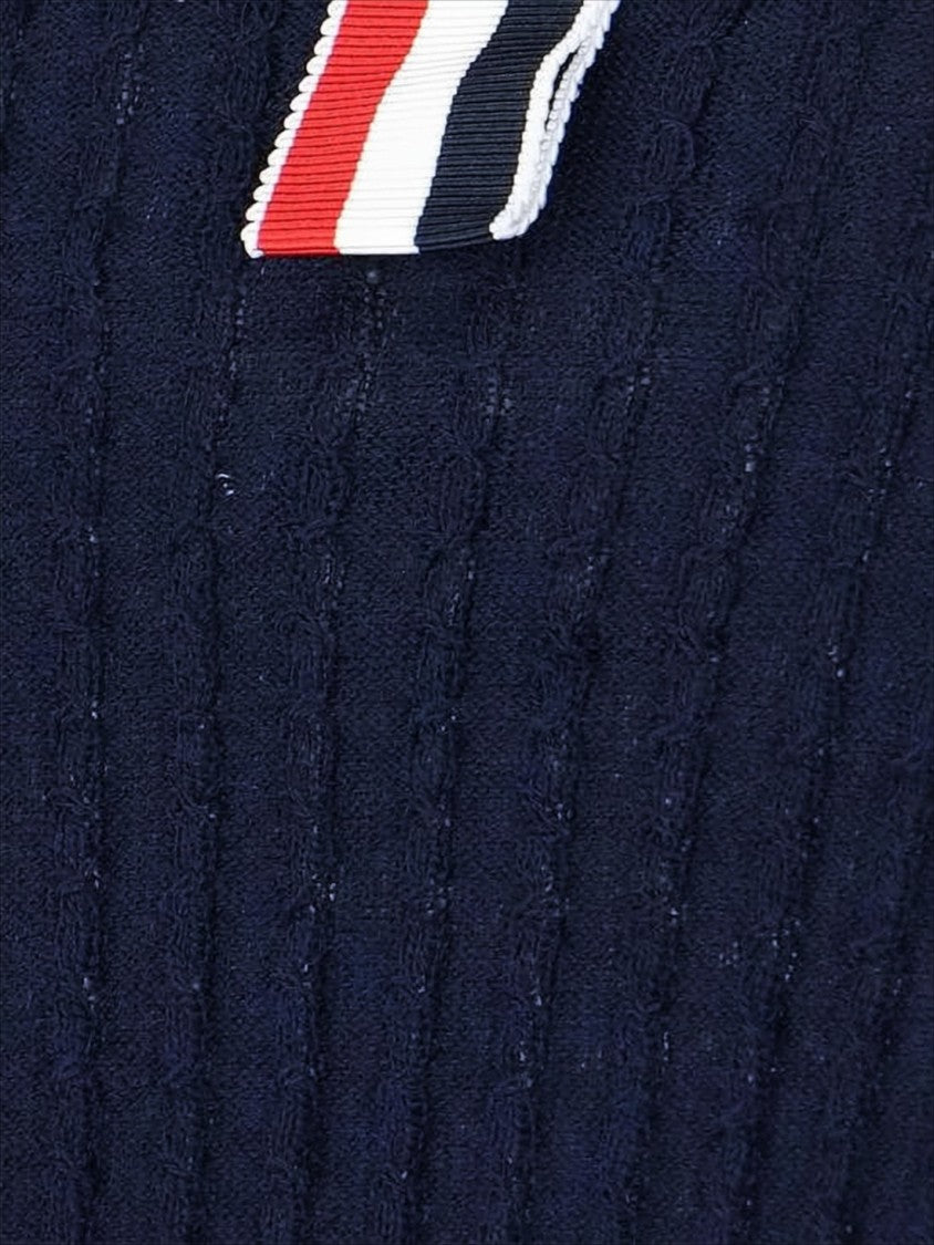 Ribbed Knit Sweater with Tricolor Stripe Trim