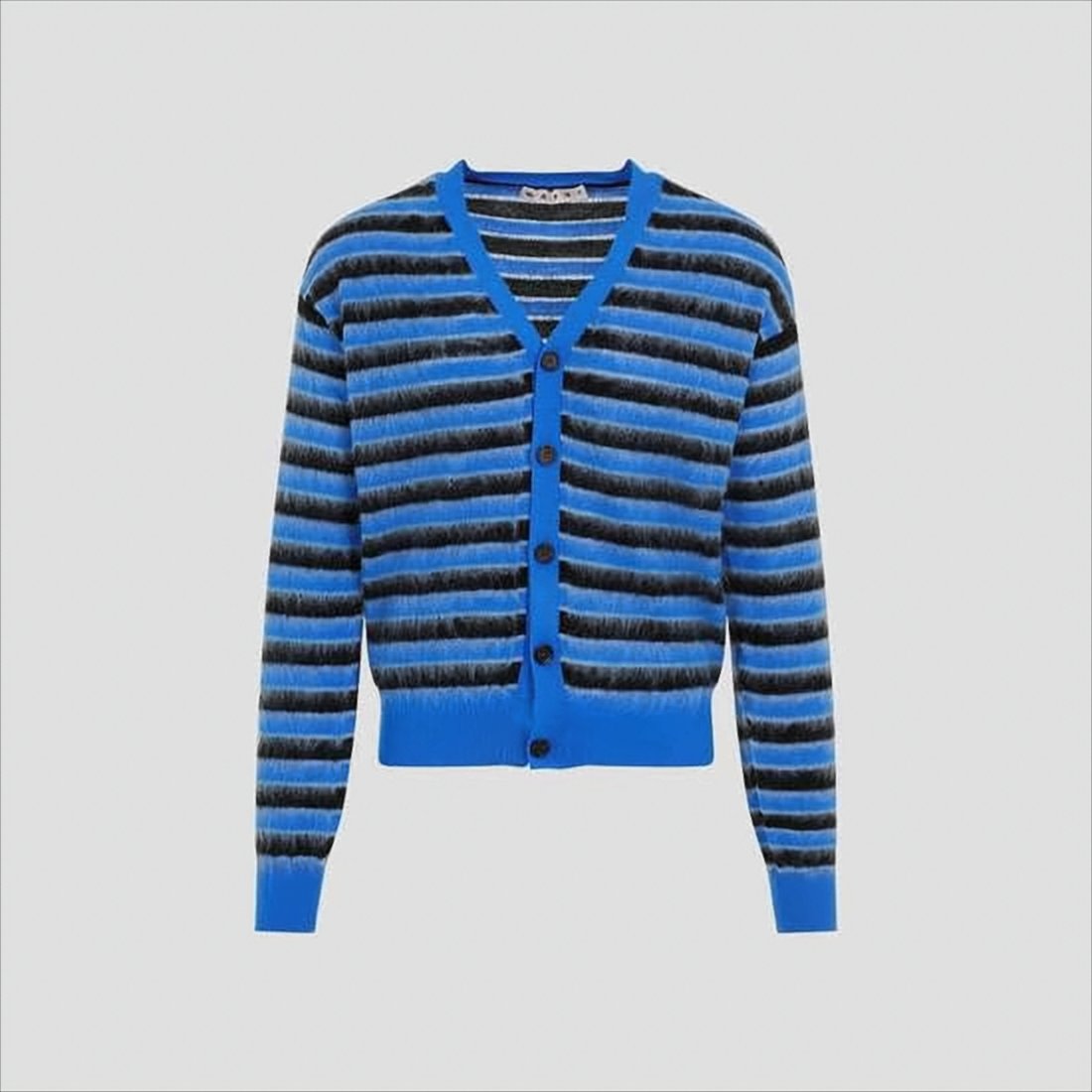 Striped Knit Cardigan with V-Neckline and Ribbed Cuffs