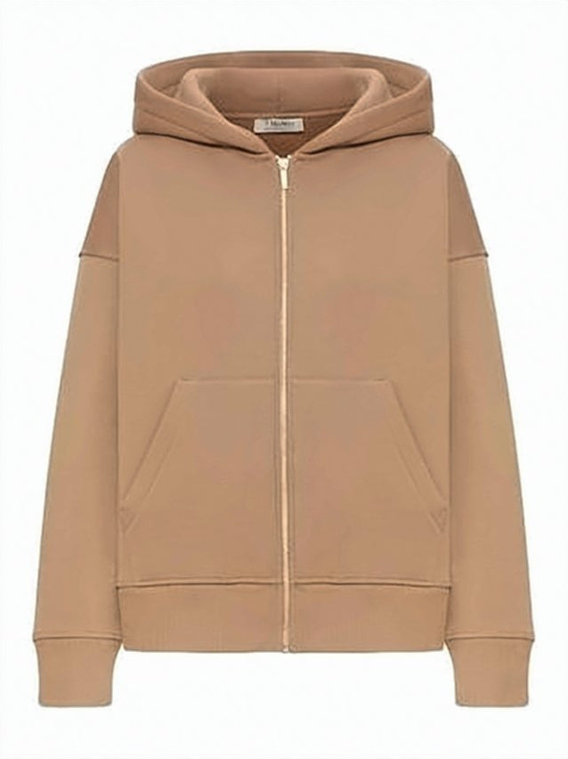 Minimalist Brown Zip-Up Hoodie with Relaxed Fit