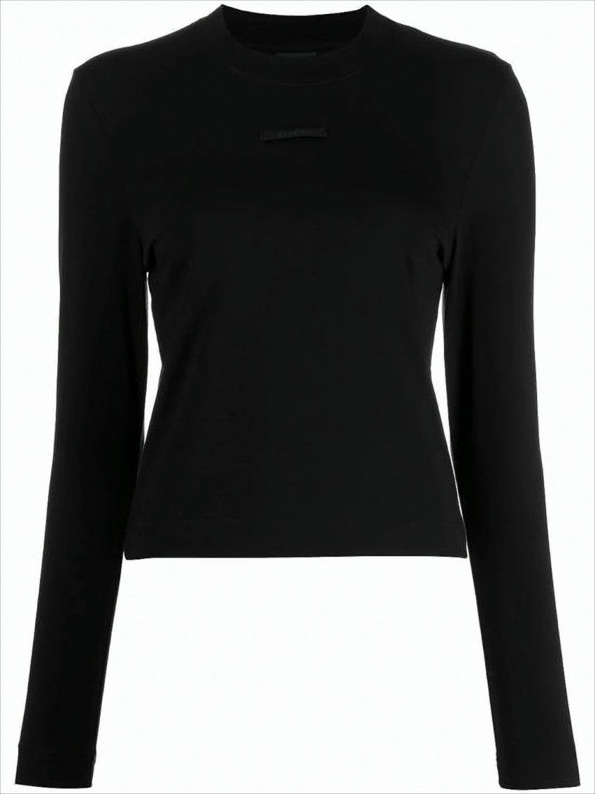 Fitted Long-Sleeve Top with Tonal Logo Patch