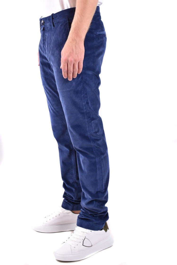 Tailored Dark Blue Trousers With Subtle Corduroy Texture