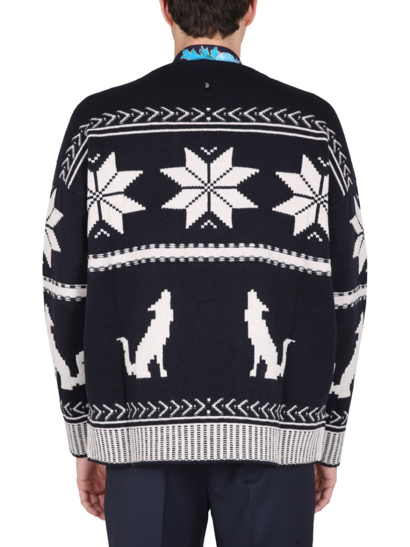 Inlaid Pattern Virgin Wool Sweater