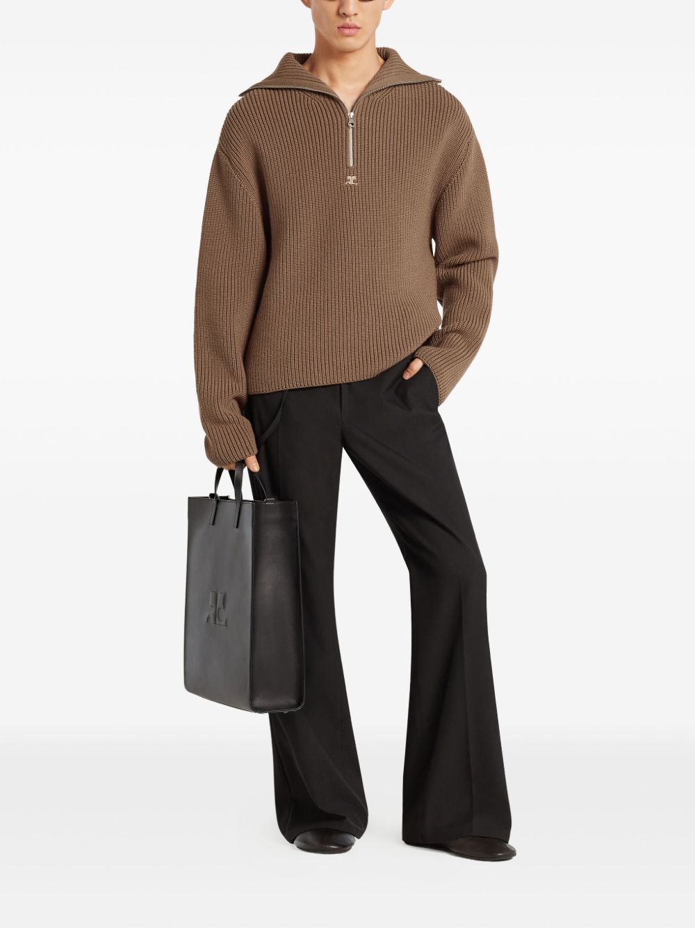 Funnel Neck Sweater With Half-Zip Fastening