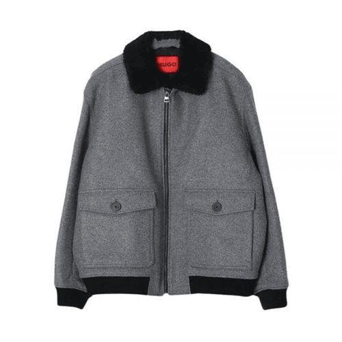 Classic Grey Jacket with Textured Collar and Zip Closure