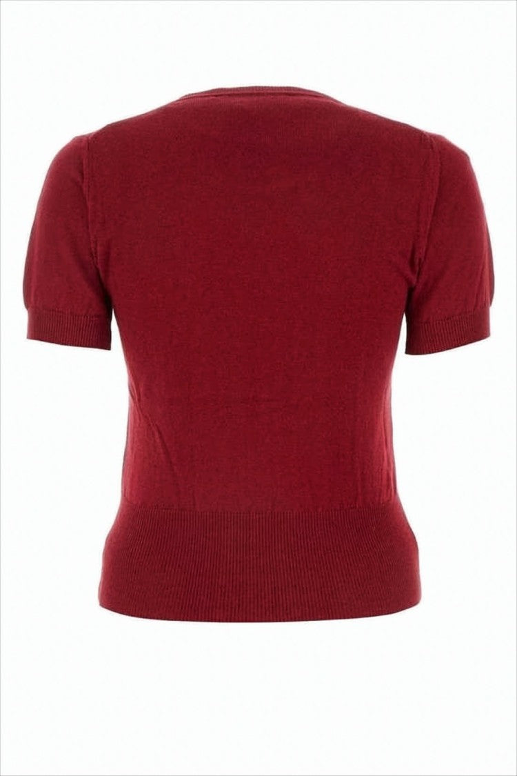 Fitted Short-Sleeve Red Sweater with Embroidered Logo