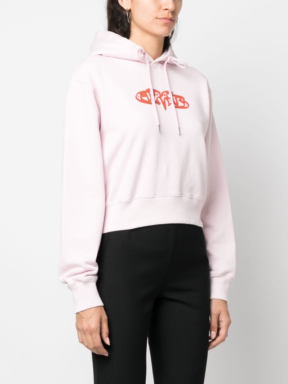 Light Pink Amb Graphic Cropped Cotton Hoodie