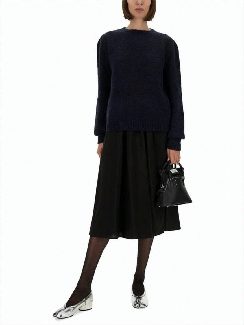 Plush Blue Knit Sweater with Puffed Shoulders