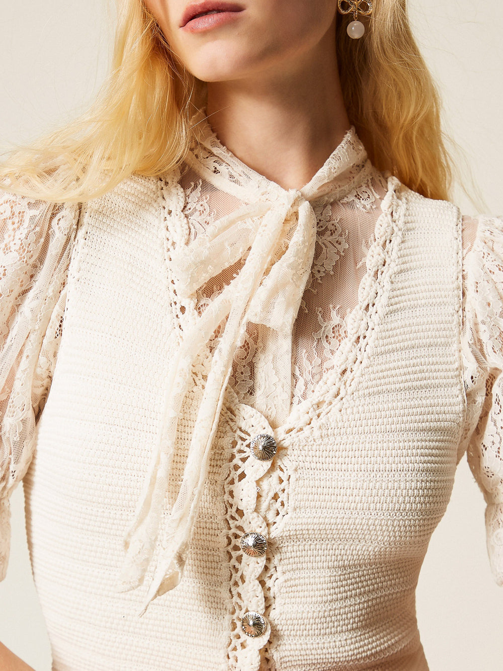 Sleeveless Knit Vest with Crochet Trim