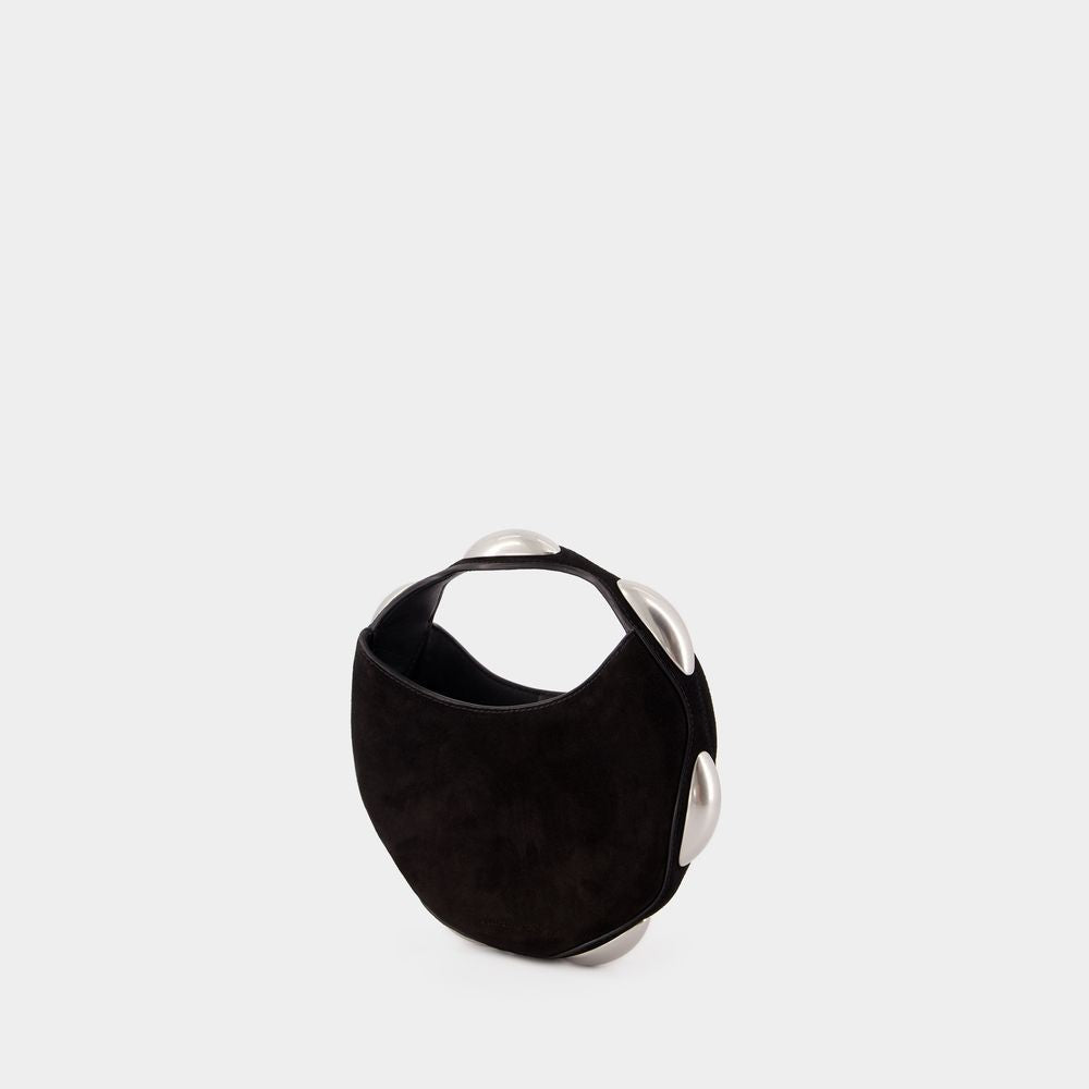 Dome Circular Top Handle Bag - Leather - Black