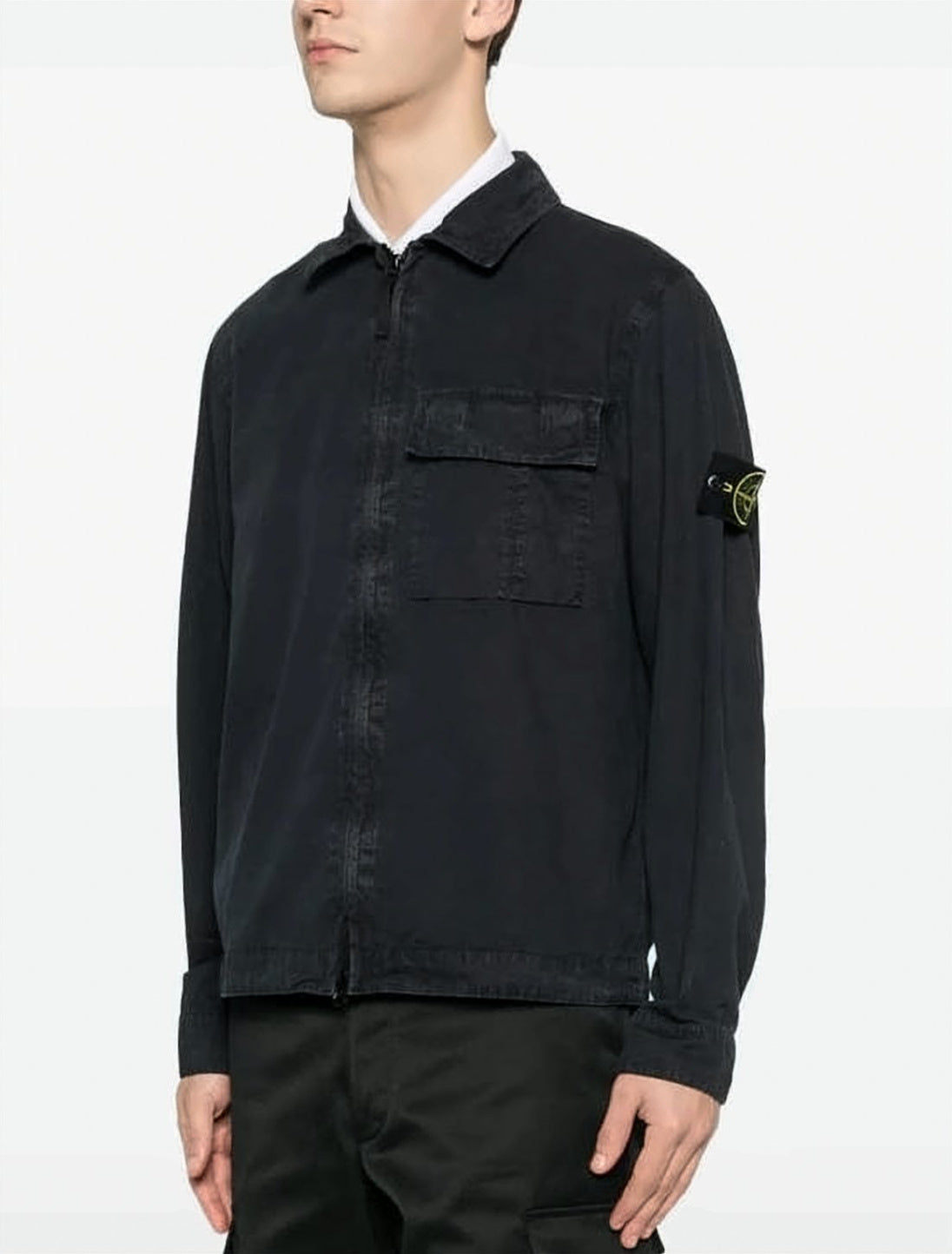 Black Cotton Jacket with Flap Pocket