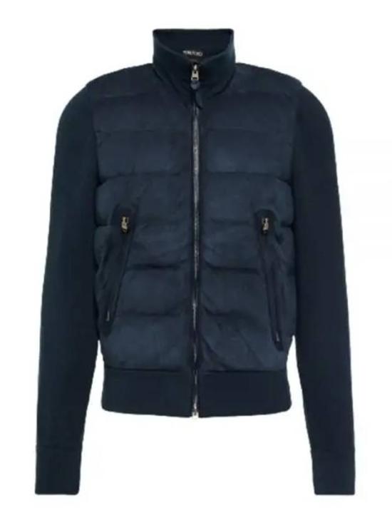 High Collar Padded Leather Jacket with Quilted Structure