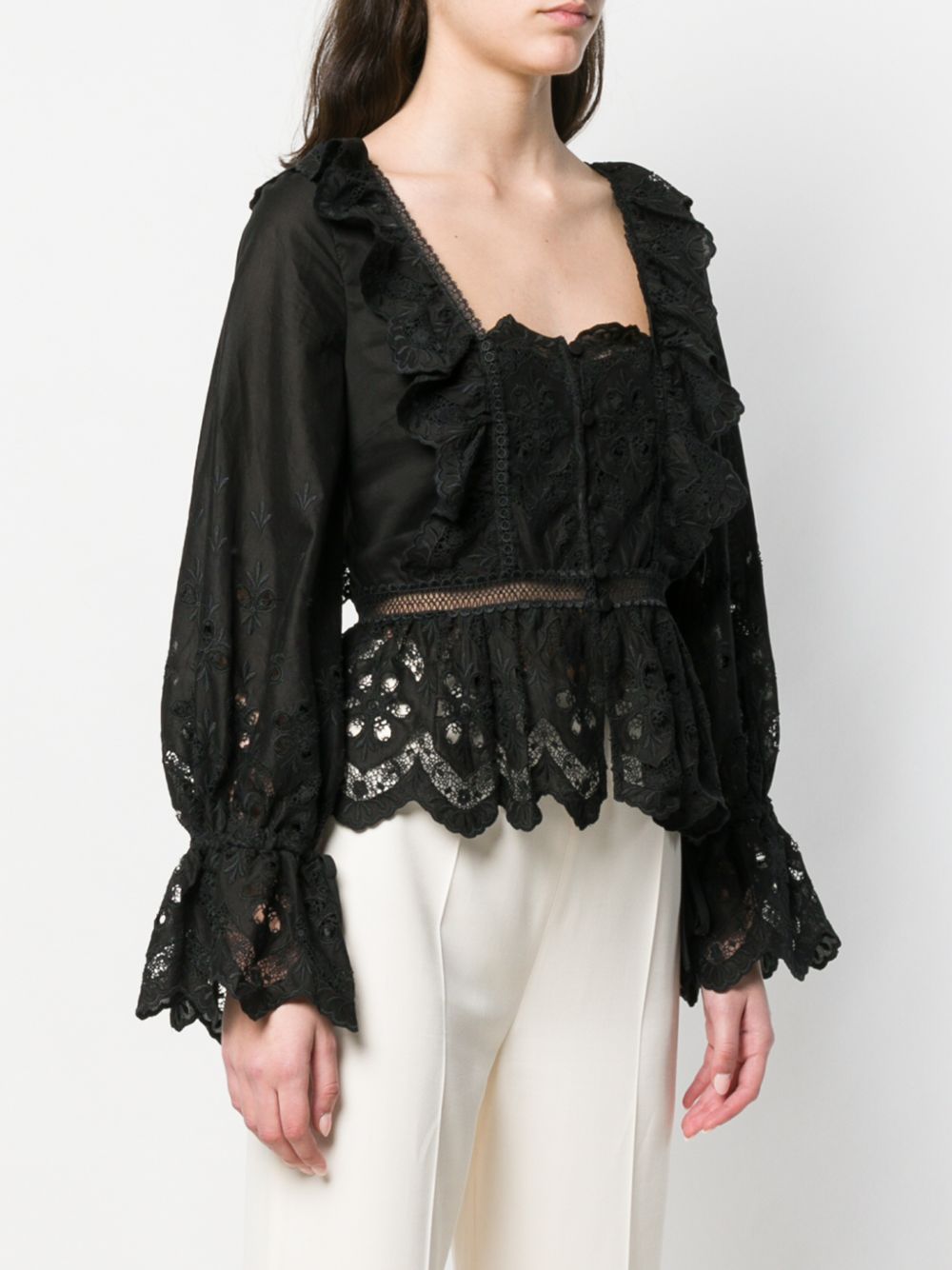 Black Macramè Shirt With Floral Lace Patterns