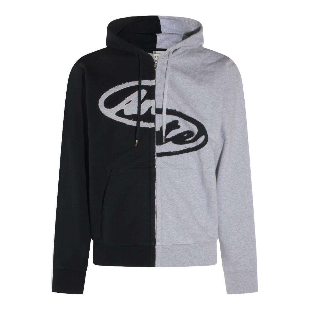 Split Color Design Hoodie with Textured Logo