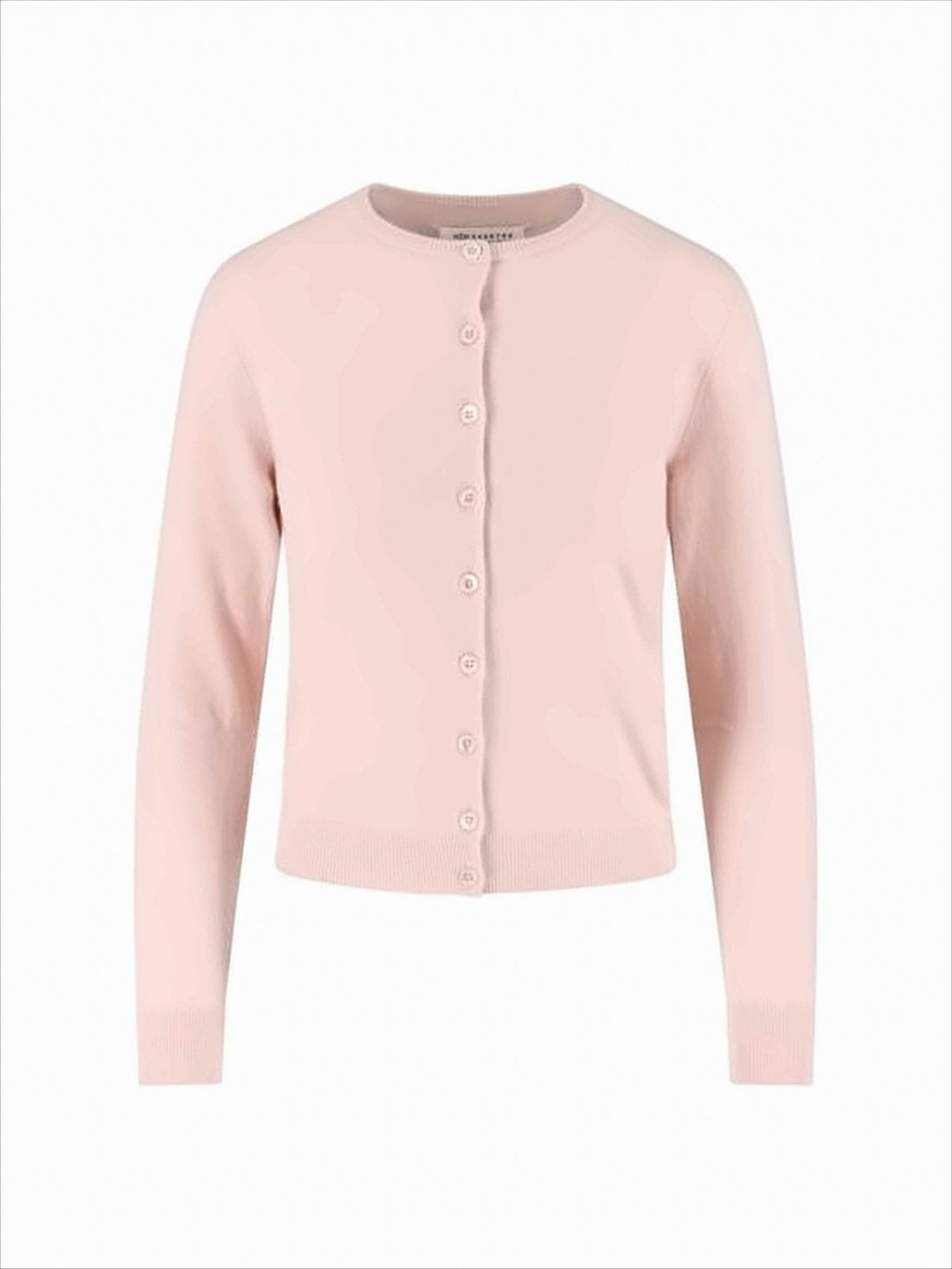 Pastel Pink Wool Cardigan with Ribbed Cuffs