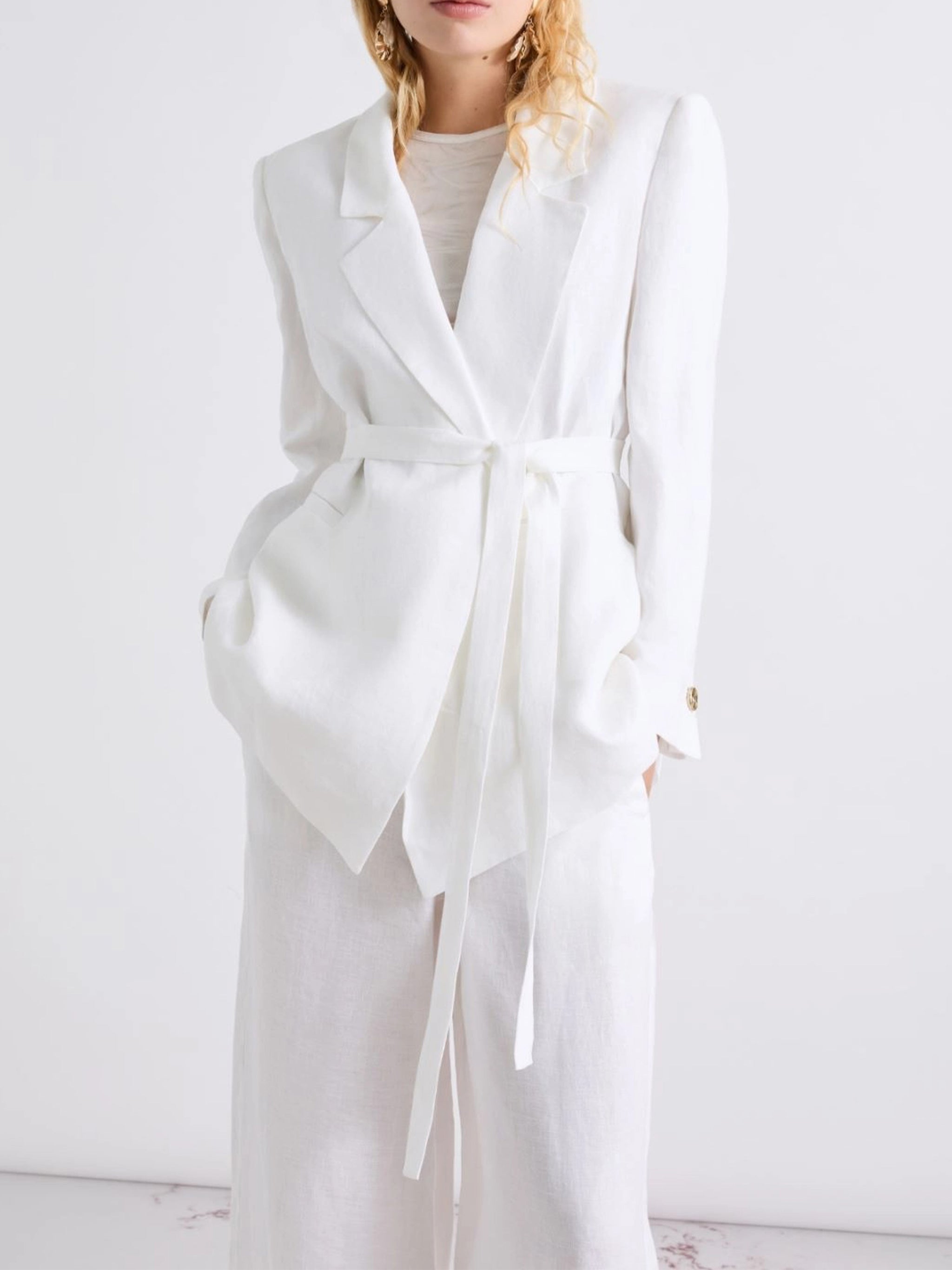 Black Mllmodico Structured Belted Linen Jacket