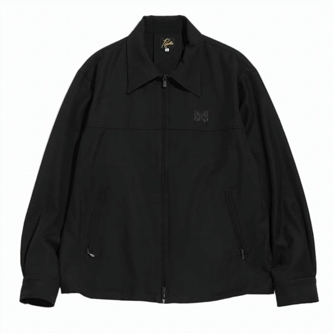 Minimalistic Black Jacket with Classic Collar and Zipper Facade