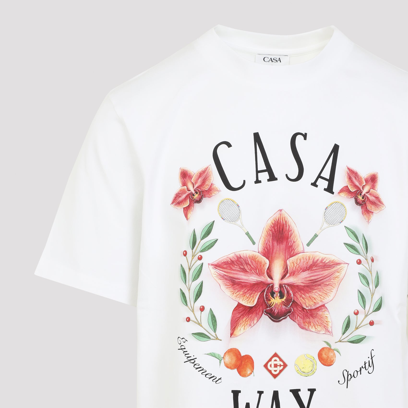 Floral Graphic Cotton T-Shirt With Tennis Motif