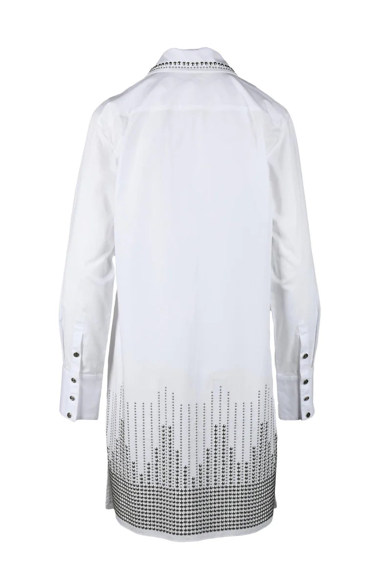 Indigo Cotton Shirt with Geometric Dot Pattern