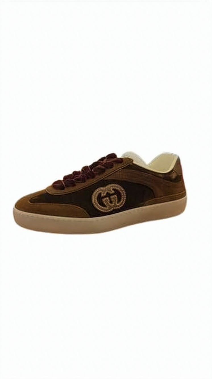 Velvet Brown Sneakers with Tonal Embroidered Logo