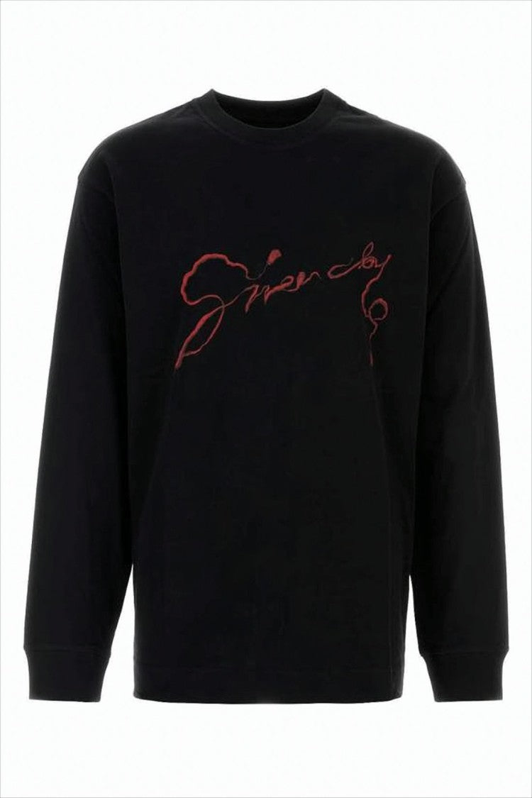 Long-Sleeve Black T-Shirt with Red Graphic Elements