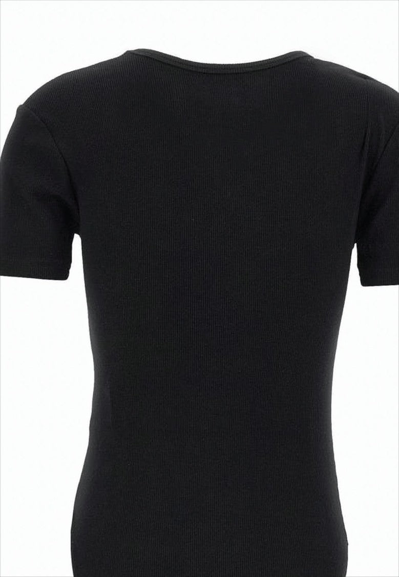 Fitted Ribbed Bodysuit with Minimalist Design and Emblem
