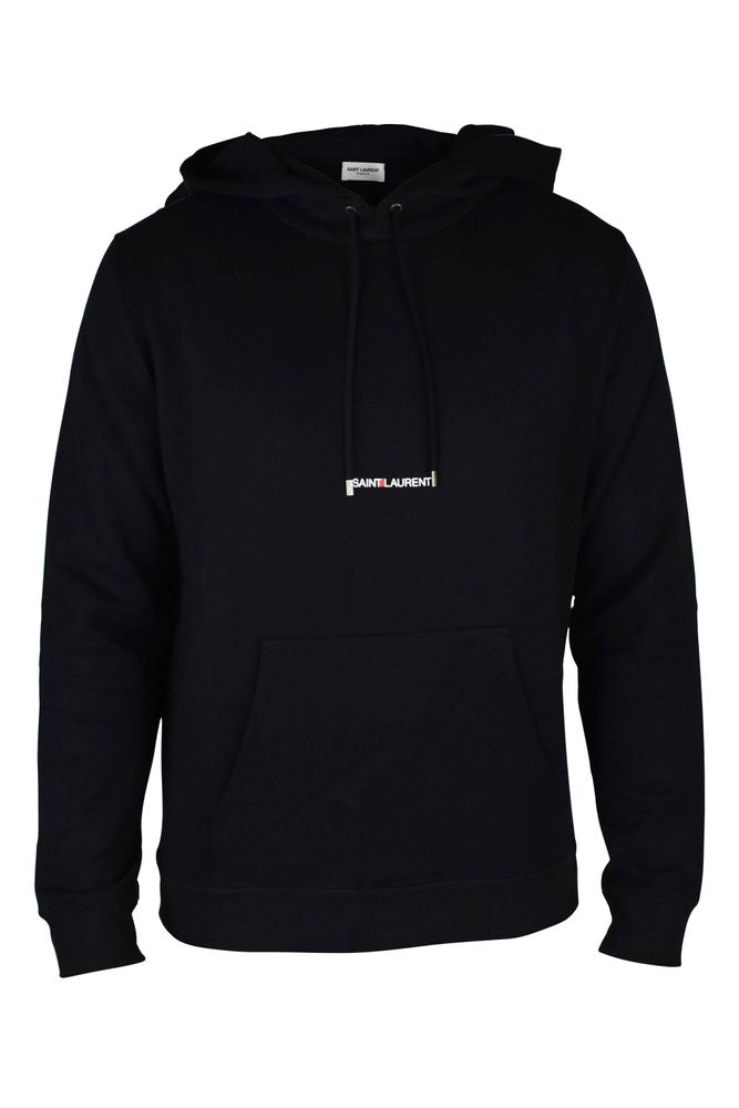 Hooded Black Sweatshirt With Drawstring And Logo