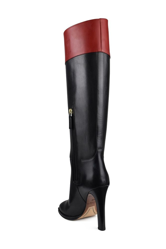 Knee-High Fascia Boots With Contrasting Red Yoke