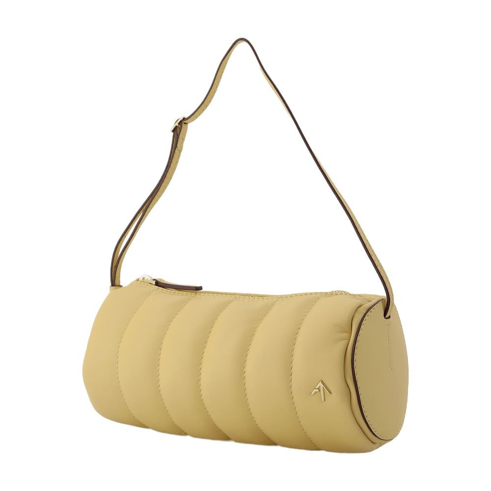 Padded Cylinder Bag In Cream Leather
