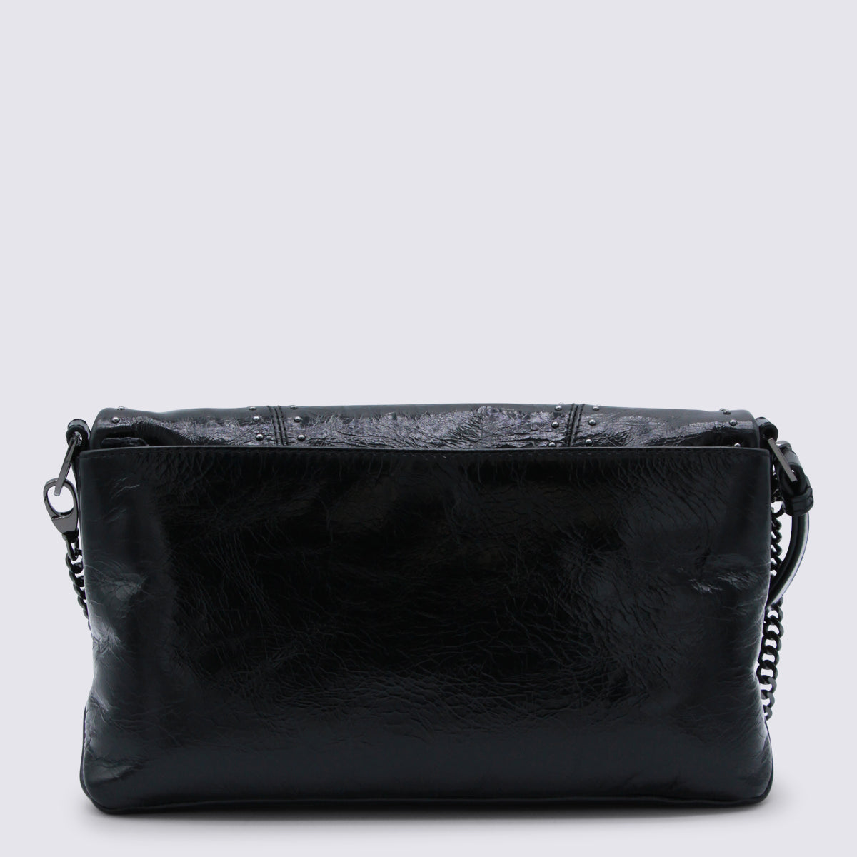 Black Leather Rock Ii Vintage Patent Studs Shoulder Bag