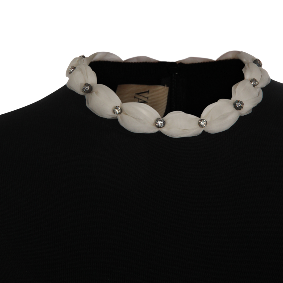 Short-Sleeve Black Sweater with High Neckline