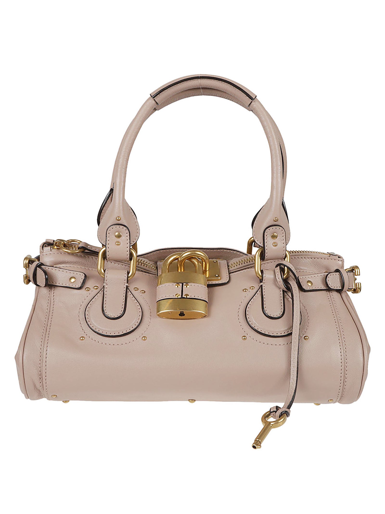 Granite Buffalo Leather Paddington Handbag with Gold-Tone Accents
