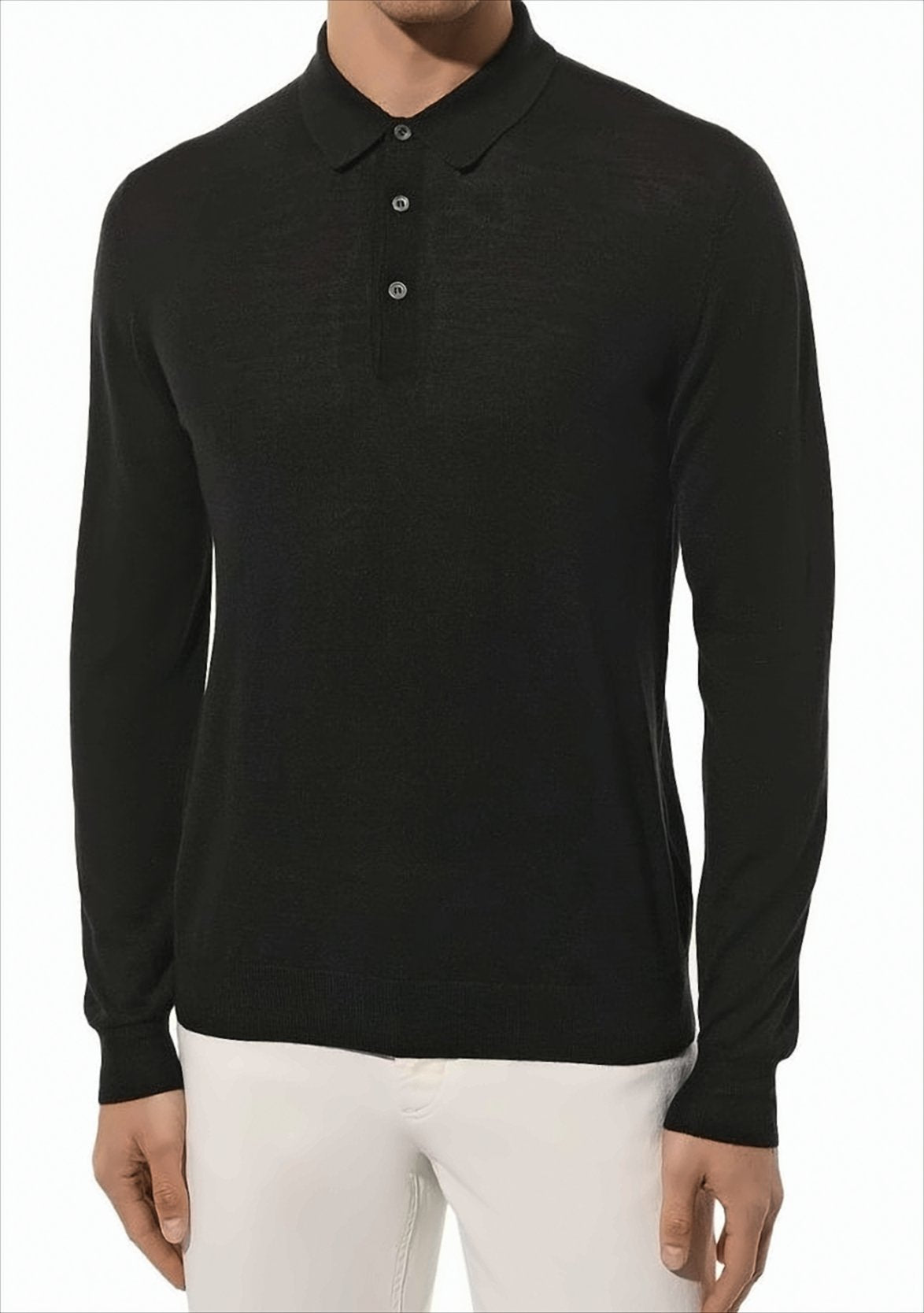 Long-Sleeved Polo Sweater With Turn-Down Collar