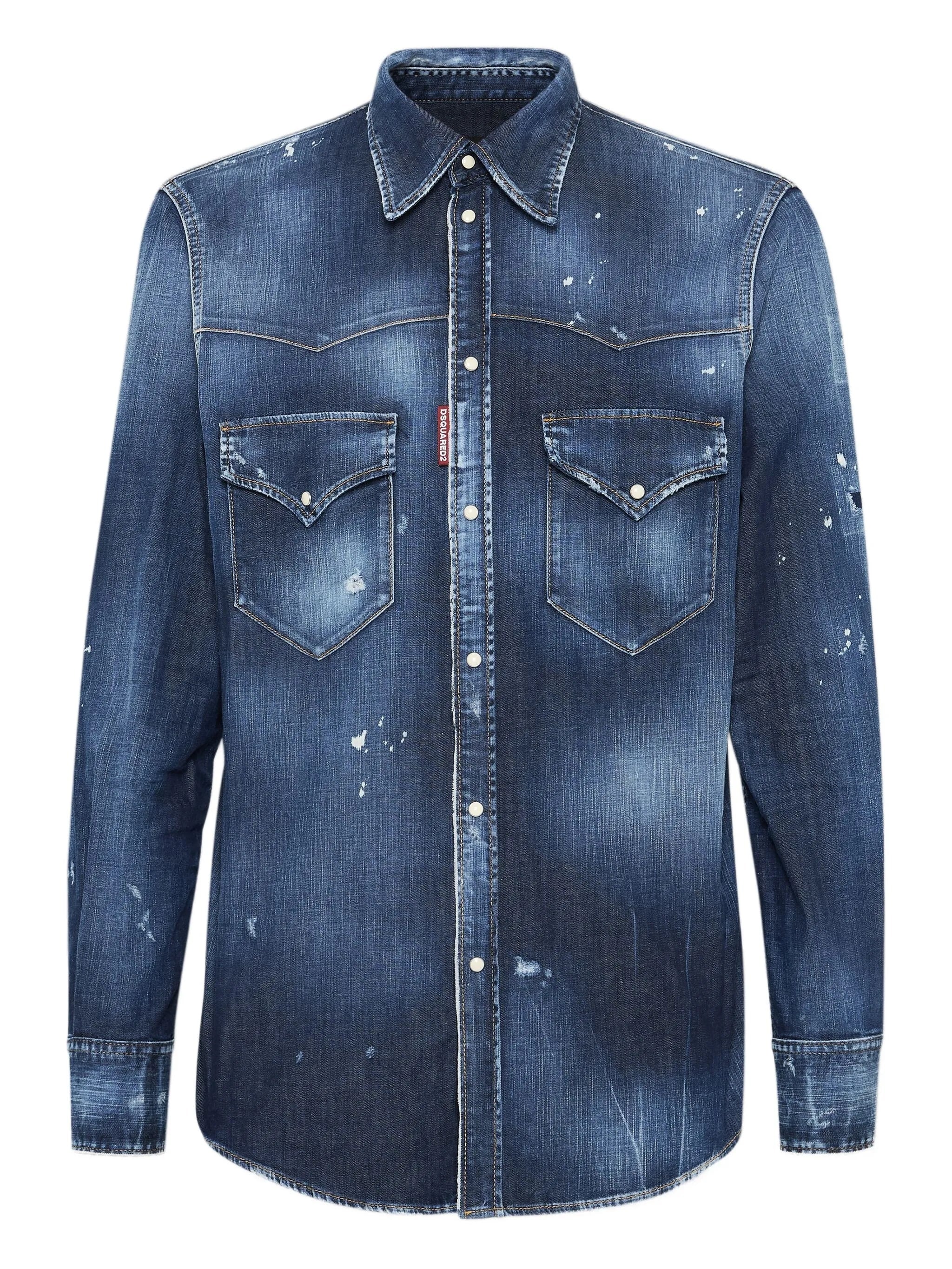 Fashion Western Distressed Denim Label Shirt
