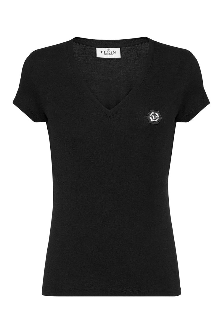 V-Neck Cotton T-Shirt With Iconic Logo Detail And Fit