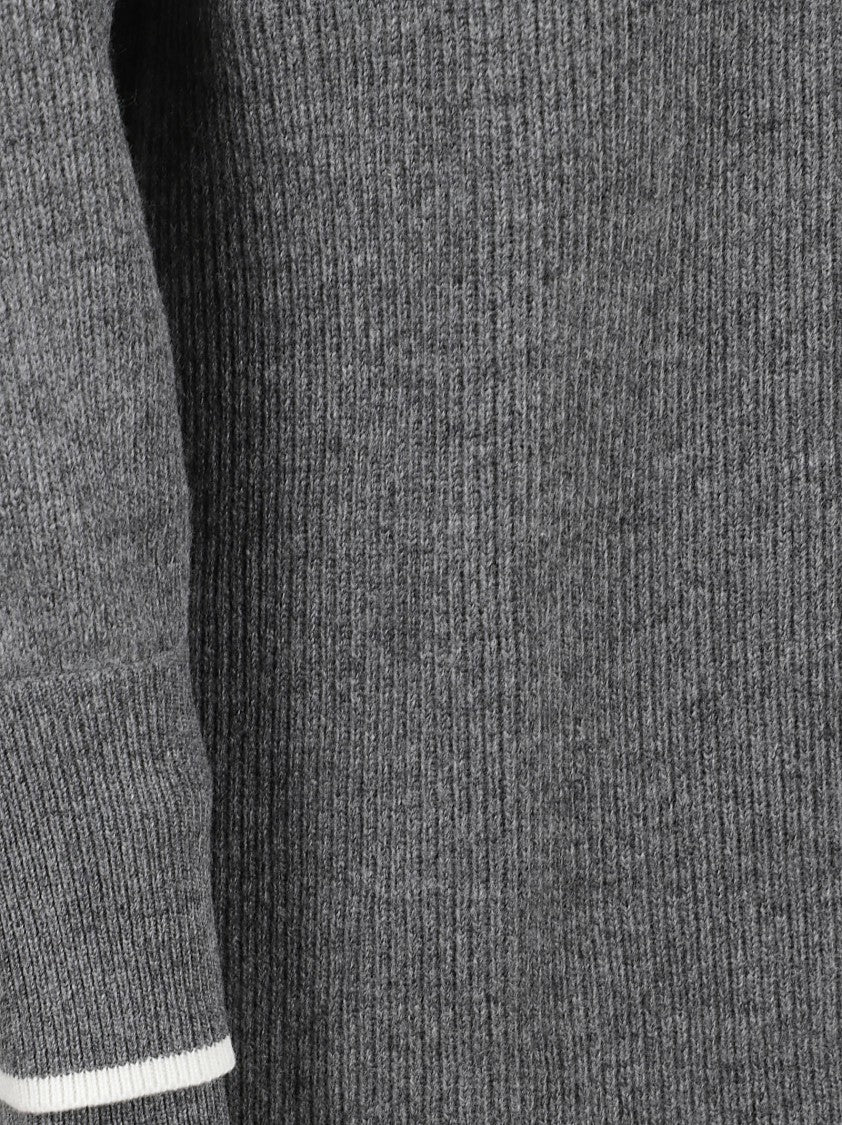 Grey Ribbed Knit Dress With High Neck