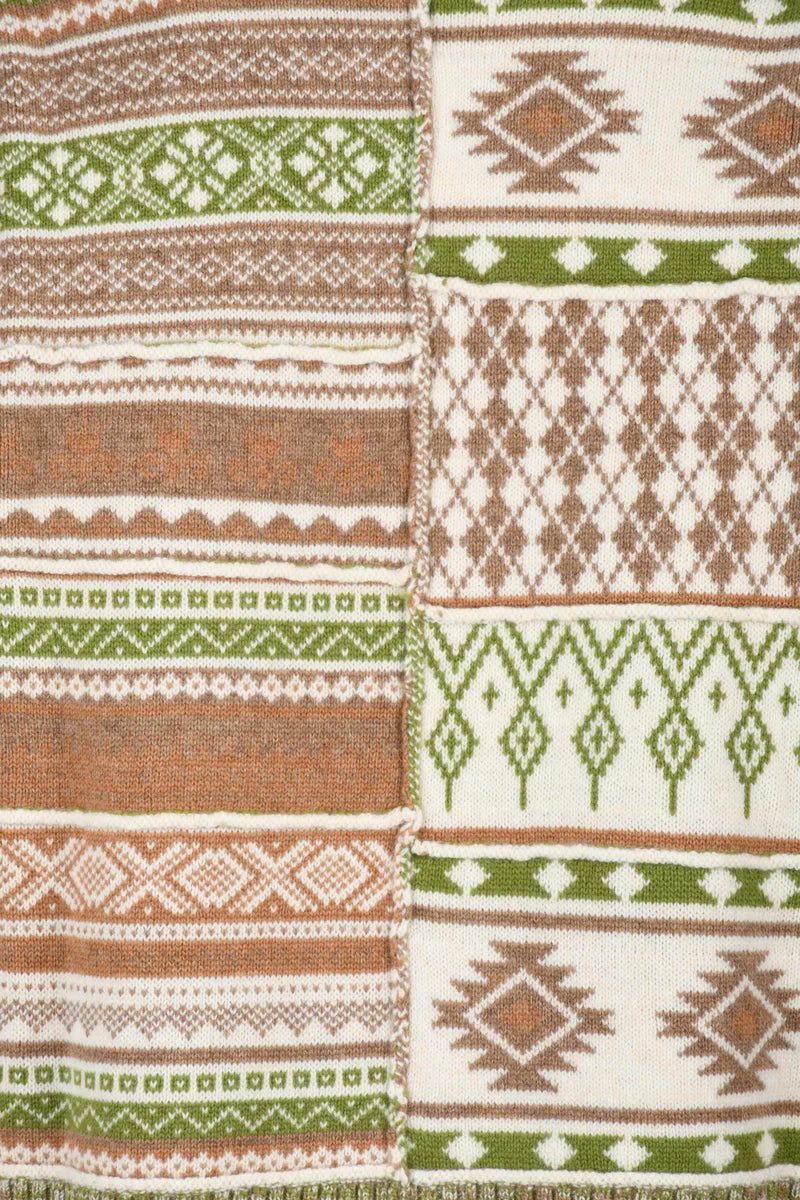 Crew Neck Sweater - Green/Beige