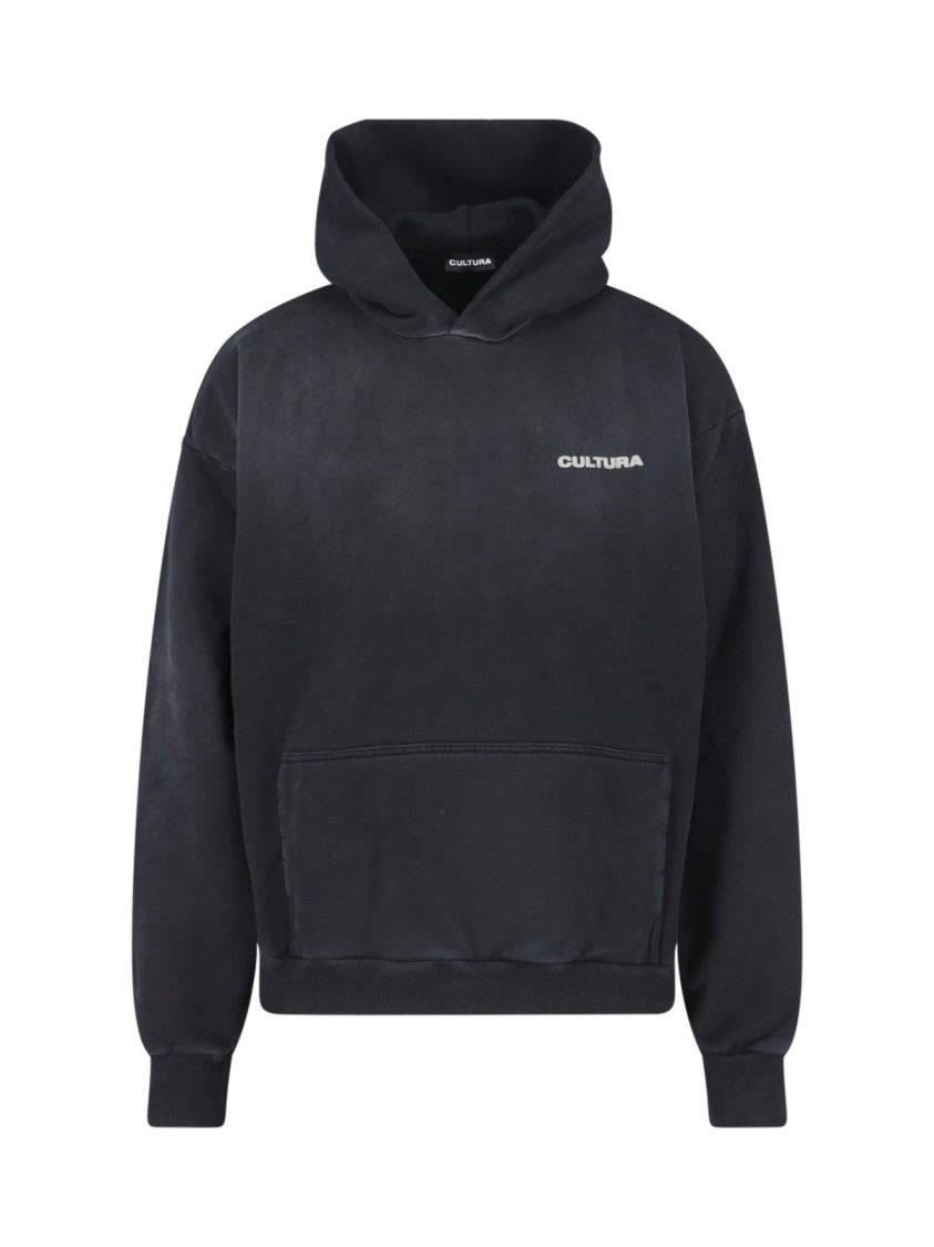 Logo Hoodie, In Black Cotton, Worsted Effect