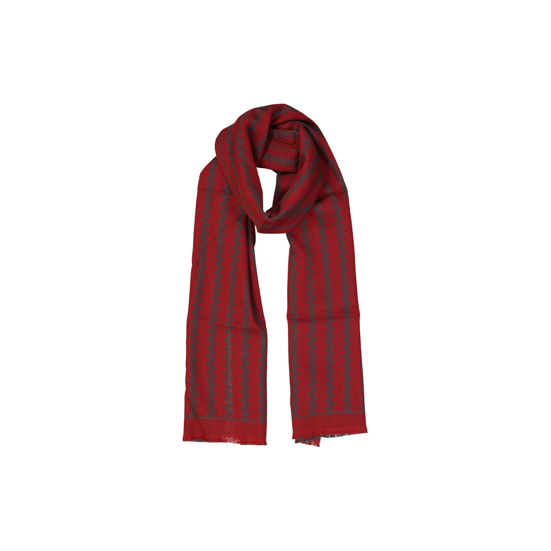 Zigzag Pattern Wool Scarf With Fringe Finish
