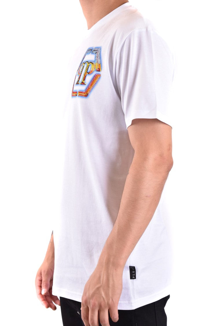 White T-Shirt with Hexagonal Logo