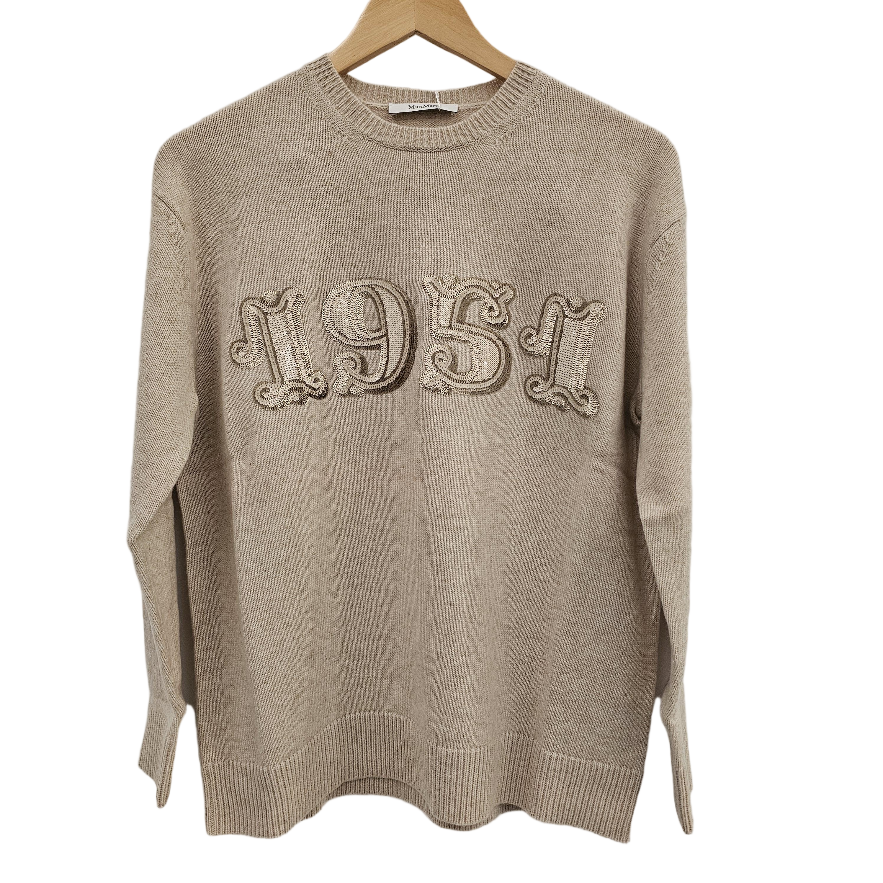 Beige Crew Neck Sweater with Elegant Embroidery