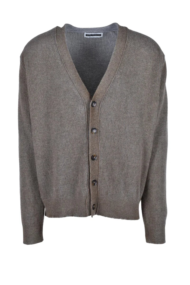 Military Green Cardigan with V-Neck