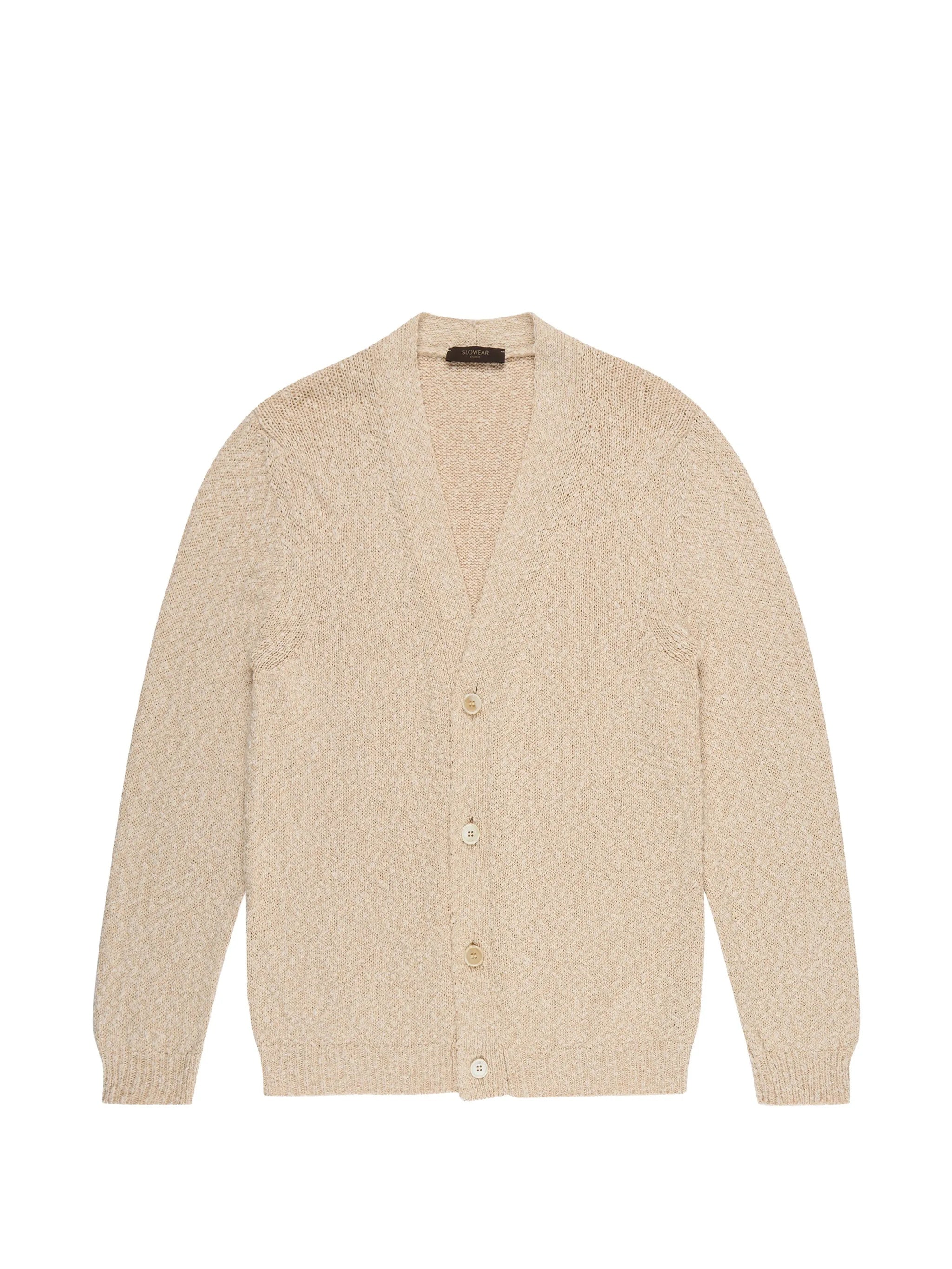 Neutral Textured Knit Button-Down Cardigan
