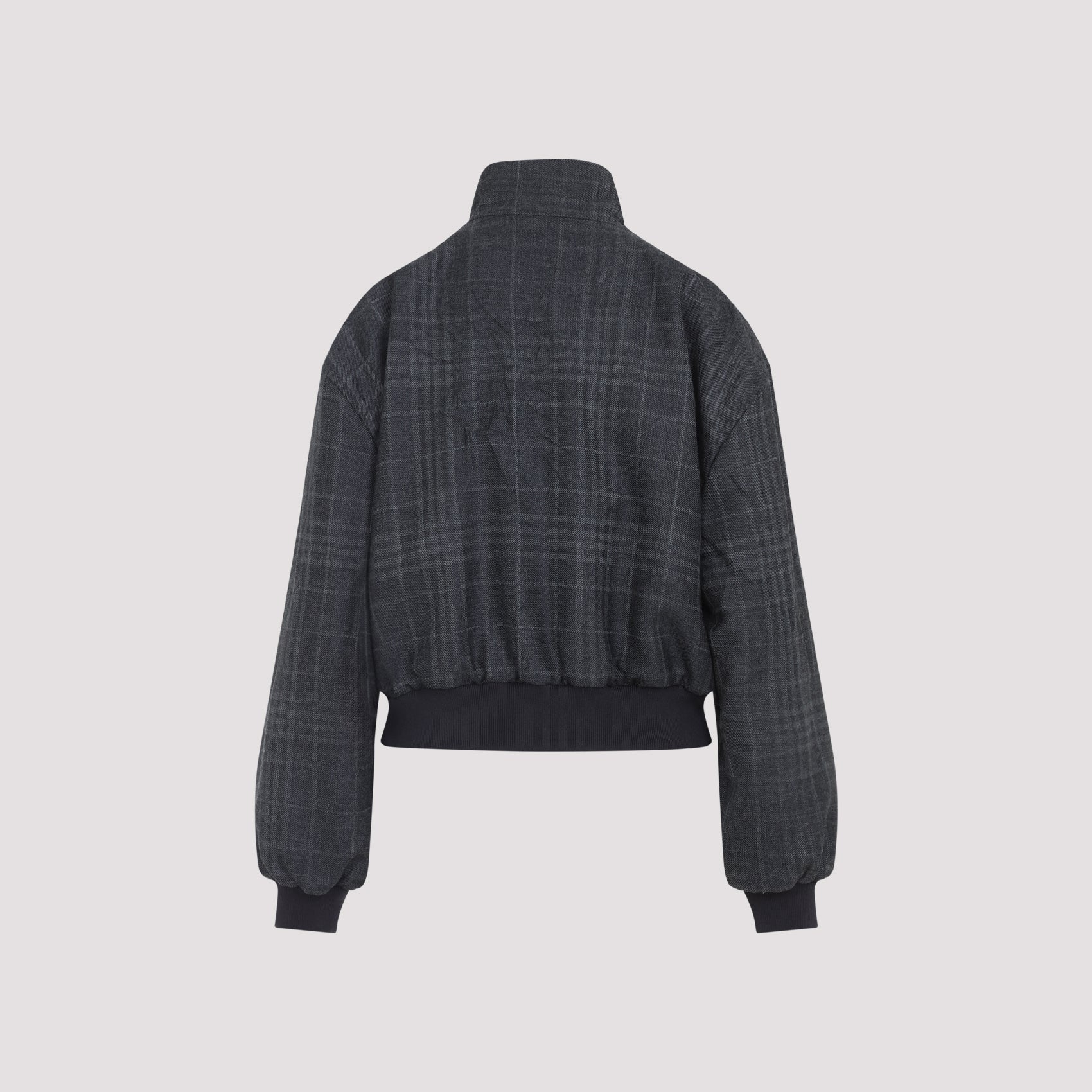 Cropped Plaid Jacket with High Collar