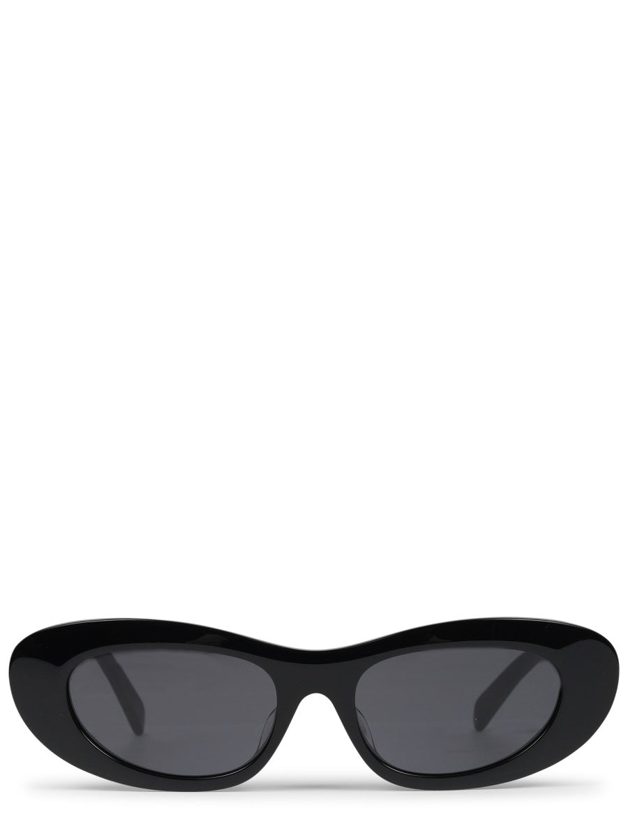 Glossy Black Cat-Eye Sunglasses With Metallic Accents