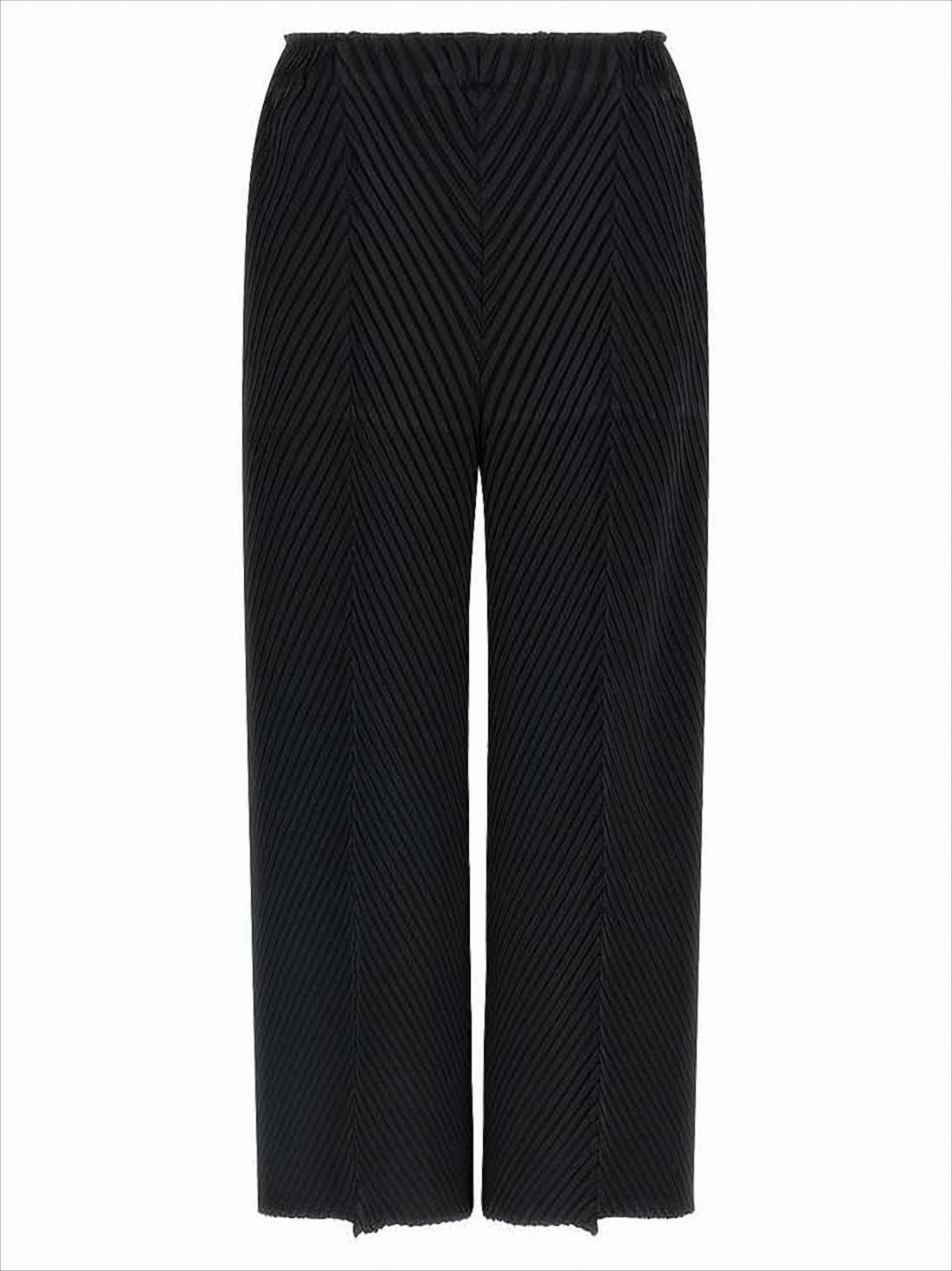 Chevron Pleated Wide-Leg Pants with Cropped Length
